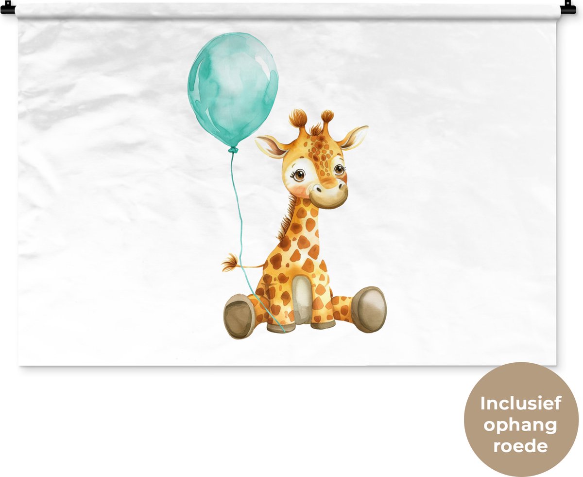 Wandkleed 150x100 cm - Wanddoek Giraf - Baby - Dieren - Blauwe ballon - Wandtapijt - Wandkleden