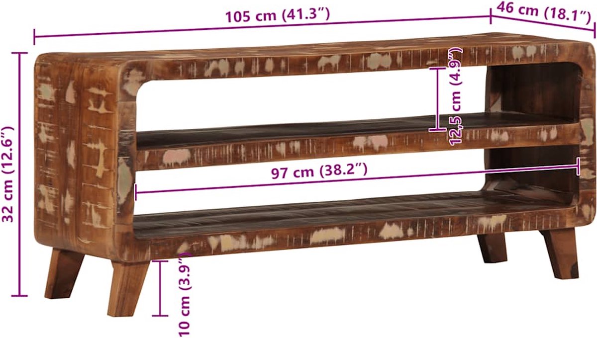 vidaXL Tv-meubel - 105x46x32 - cm - massief - gerecycled - hout Bruin