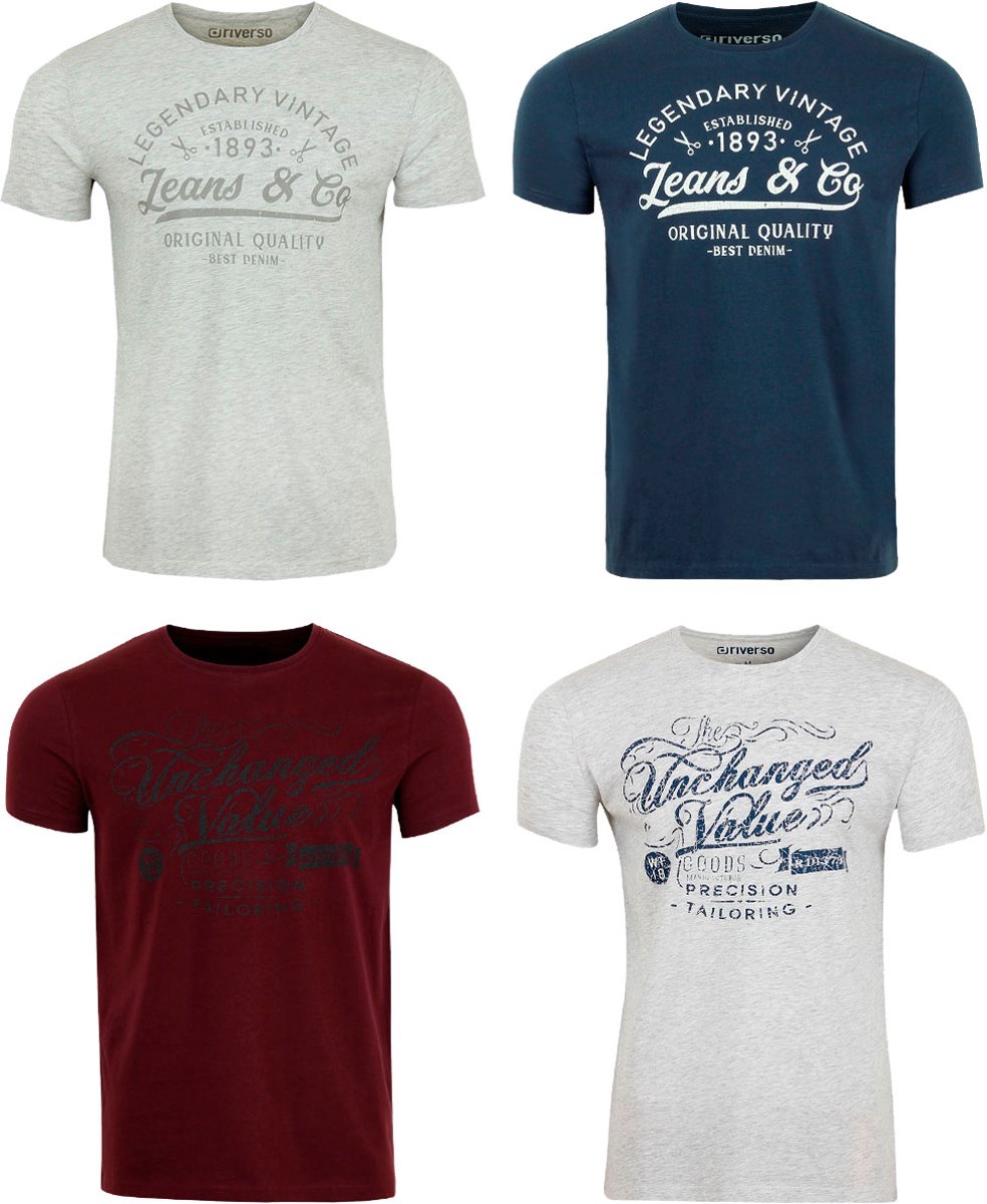riverso Heren T-Shirt RIVLeon 4 Pack regular fit Veelkleurig S Ronde Hals Volwassenen - gemaakt van 100% katoen