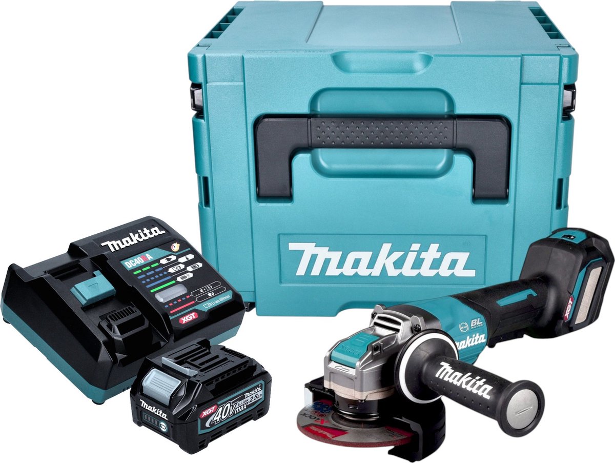 Makita GA 044 GD101 Accu haakse slijper 40 V max. 125 mm X-LOCK Brushless + 1x oplaadbare accu 2,5 Ah + lader + Makpac