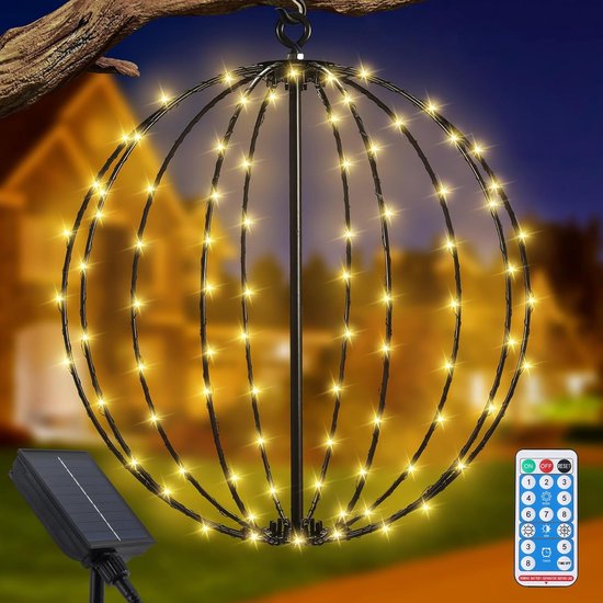 Zonne-energie Hanglamp Buiten – 120 LED's, 30 Cm Grote Bol, Met Afstandsbediening