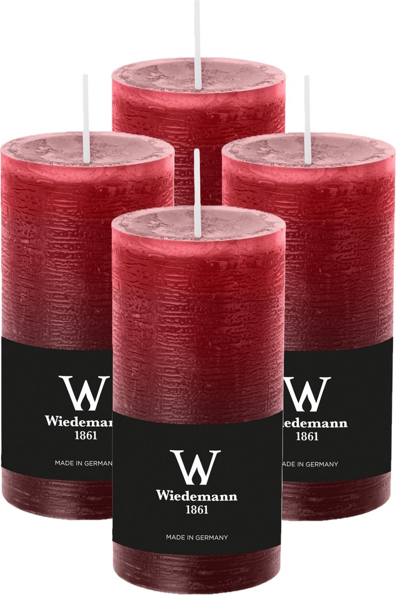 Wiedemann Cilinderkaars/stompkaars - 4x - rustieke kaars - bordeauxrood - 6 x 12 cm - 42 branduren Bordeaux rood