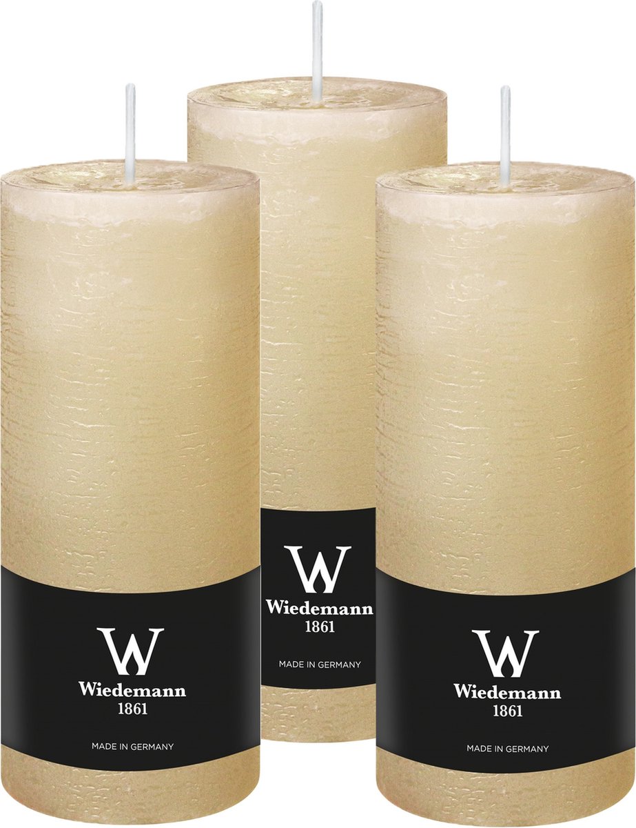 Wiedemann Cilinderkaars/stompkaars - 3x - rustieke kaars - creme wit - 7 x 16 cm - 66 branduren