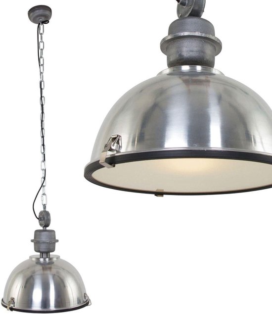 Lampe à suspension industrielle Bikkel | 1 lumière | Ø 42 cm | 150 cm | verre / métal | gris | table à manger / lampe de salon | design moderne / industriel