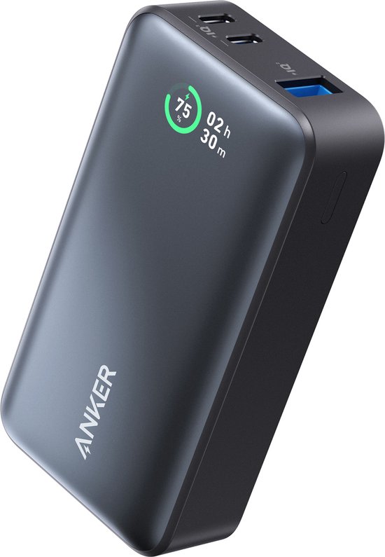 Anker Powerbank 533 (PowerCore 30W) - 10.000mAh - 3 Poorten (2x USB-C, 1x USB-A) - LCD-scherm - Zwart