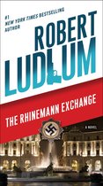 Boekomslag van "The Rhinemann Exchange" van Robert Ludlum. Bladzijde met de titel, een pistool in de letter L van Ludlum en een medaillon met een swastika.