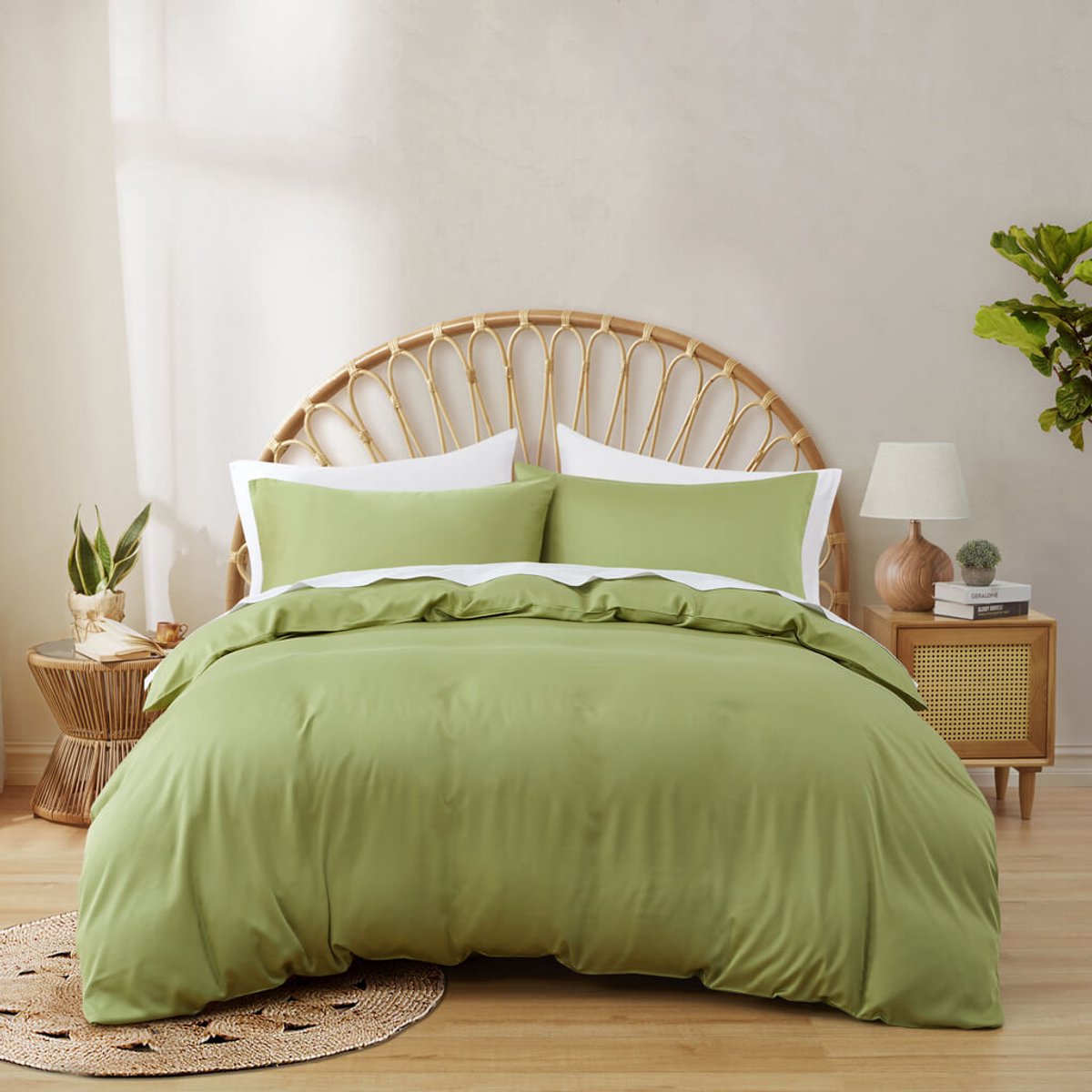 Bamboebaas premium bamboe dekbedovertrek - Soft green - 140x200/220 cm - 1-persoons - 100% biologisch bamboe - Antibacterieel - Hypoallergeen - Zijdezacht - Thermoregulerend