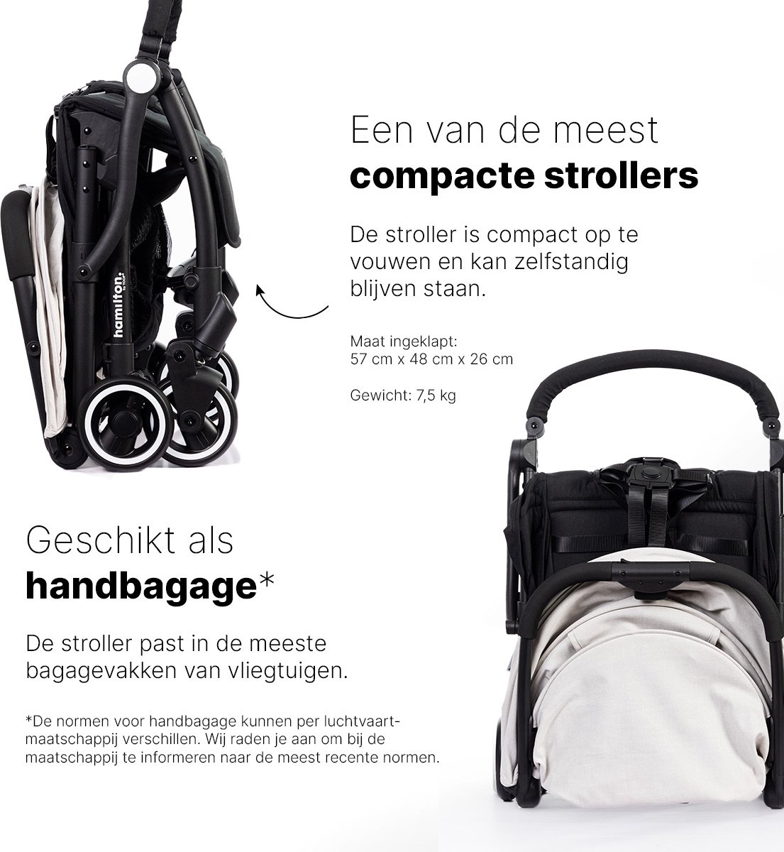 Hamilton by Yoop S1 Plus Buggy - MagicFold - Tot 22 kg - Compacte Wandelwagen - Inklapbare Plooibuggy - Reisbuggy - White Sand – foto 8