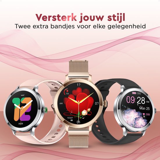 Golden Sound - Smartwatch Pro Women - 3 bracelets supplémentaires - Convient pour IOS, Android et HarmonyOS - Oxymètre - 40 mm