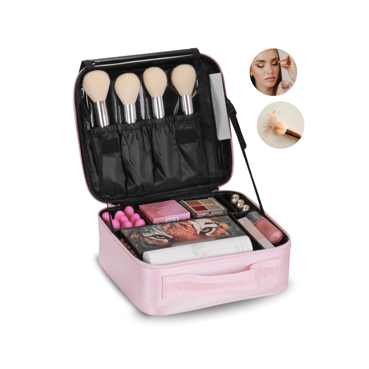 Luxe Make-up Tas – Beautycase met Verstelbare Vakken - Handzaam Formaat - Ideaal voor Reizen – Roze