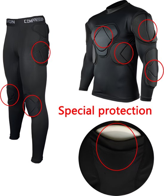 WoYoW® - Maillot et pantalon de gardien de but - Protection rembourrée - Respirant et léger - Logo personnalisé - Homme - Taille M - Manches longues Zwart