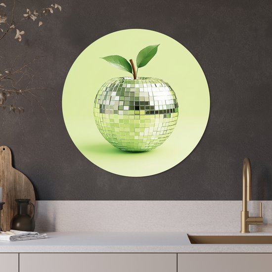 WallCircle® Wandcirkel 60x60 cm - Muurcirkel Groen - Disco - Decoratie - Appel - Muurdecoratie woonkamer - Wanddecoratie keuken - Kamer decoratie accessoires - Ronde schilderijen