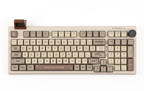 EPOMAKER RT100 - Retro White - Clavier Mécanique Sans Fil - 95% - QWERTY - Clavier Mécanique Rétro avec Bouton Rotatif et Mini Écran - Flamingo Switch