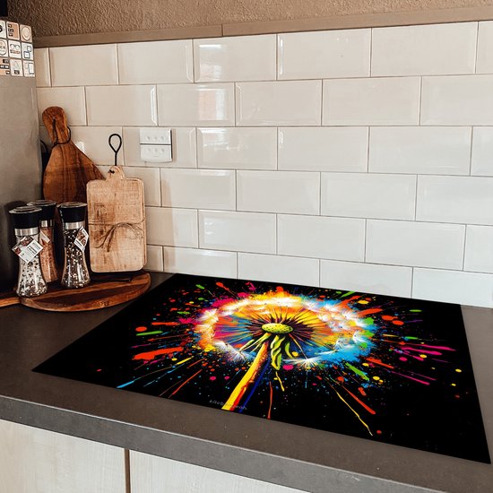 KitchenYeah® Protection plaque induction 75x55 cm - Pissenlit - Graffiti - Coloré - Fleurs - Protege plaque de cuisson - Couvre plaque induction - Protecteur d'induction - Cuisine