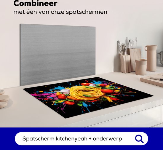 KitchenYeah® Protection plaque induction 71x52 cm - Spaghetti - coloré - peinture - abstrait - Protege plaque de cuisson - Couvre plaque induction - Protecteur d'induction - Cuisine