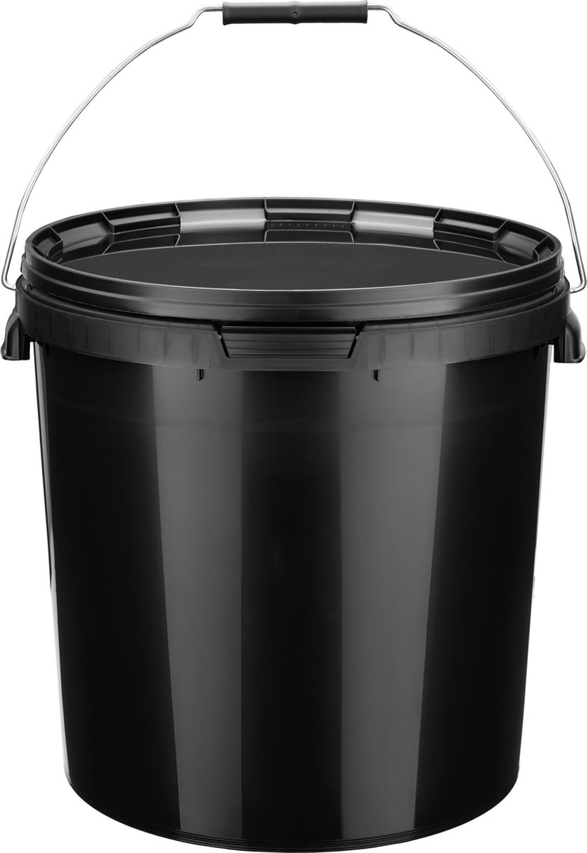 20x stuks - 20 L - Garronda Emmer Met Deksel - Verpakkingsemmer - Emmertje - Rond - Zwart - GD-PL-BIS-Black