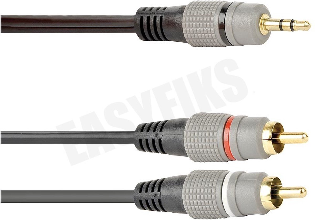 Jack 3.5mm Stereo Male - 2x Tulp RCA Male, 2.5 Meter