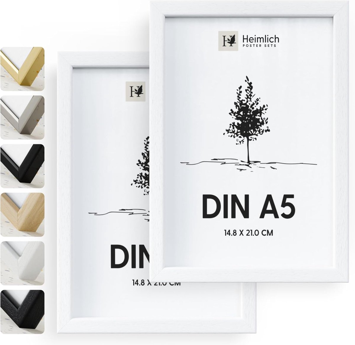 Feihorrm Fotolijsten, massief houten fotolijsten met gehard glas, voor A5 ( 14,8 cm x 21 cm) foto's zonder passe-partout of 9,5 x 13,8 cm foto's met passe-partout (donkerbruin