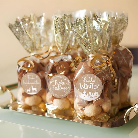 500 stuks ronde Vrolijk kerststickers, knutselpapier, zelfklevende etiketten, bedankkaart, geschenkdoos, pakket zegellabel voor Kerstmis Company Giveaway Baked handgemaakte decoratie (A