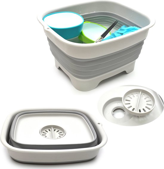 2.4Gal(9L) Foldable Dish Sink with Drain Plug, Space Saving Outdoor Multiuse Foldable Sink, Dish Pan, Kitchen Storage Bin for Camping, Vegetable Wash