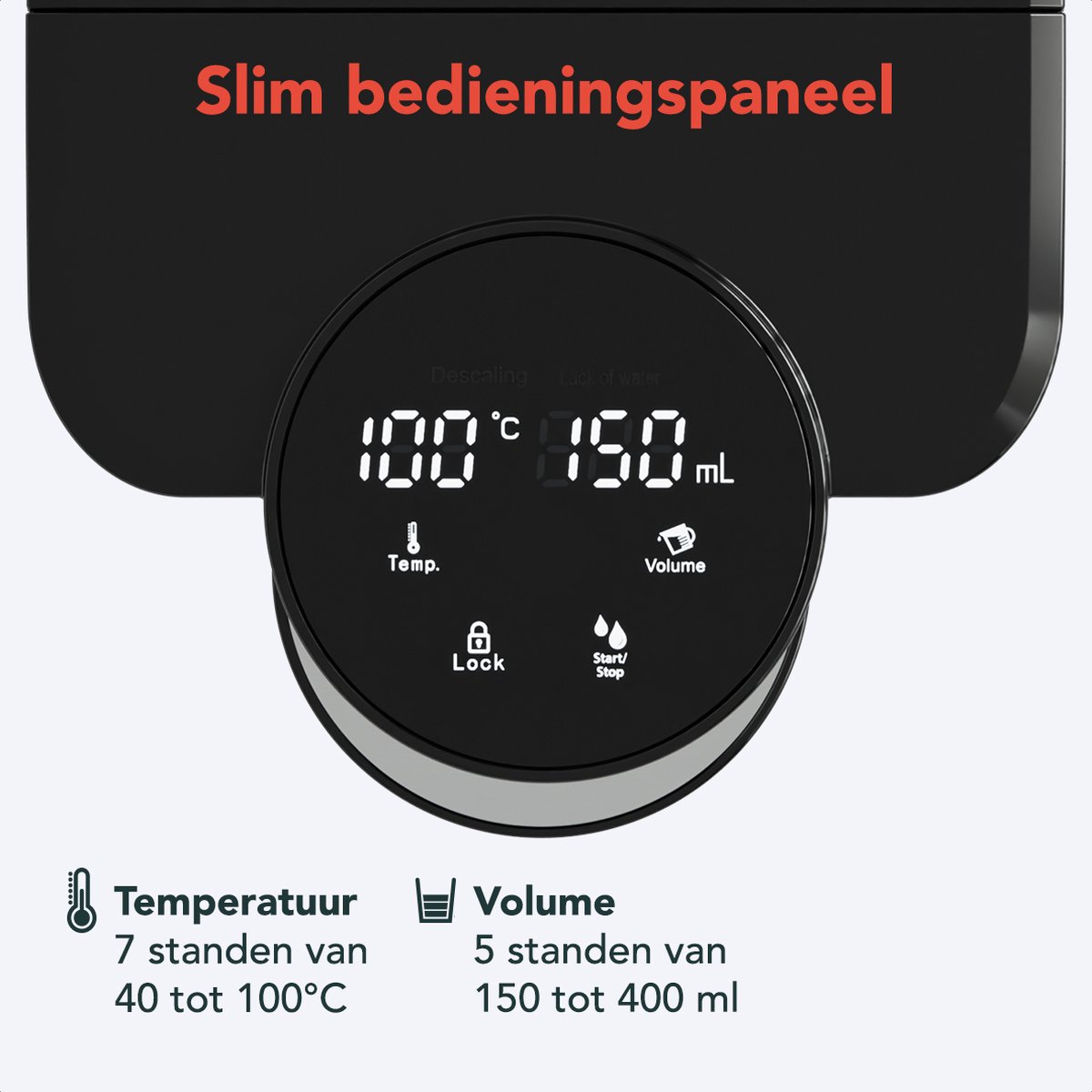 KitchenBrothers Heetwaterdispenser - 2.5L - Instant Waterkoker - BPA en PFAS Vrij - 3 standen van 150 t/m 300 ml - Heetwatertap - 40-100°C - RVS — afbeelding 3