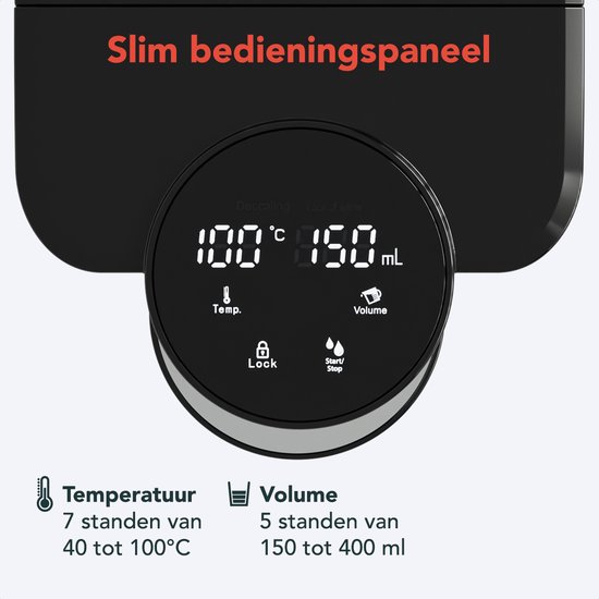 Distributeur d'eau chaude KitchenBrothers - Robinet d'eau chaude - 40-100 °C - 150/250/300 ml - Bouilloire instantanée - 2,5 L - Zwart