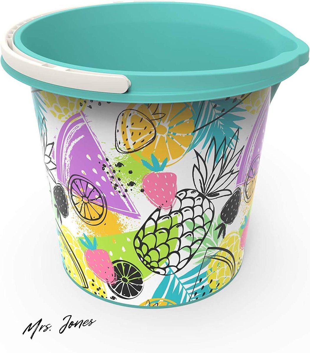 Mrs. Jones Rotho Vario Art Emmer 10l met handvat en tuit Kunststof (PP) BPA-vrij turkoois-ananas 10l (29.2 x 29.2 x 25.9 cm) .