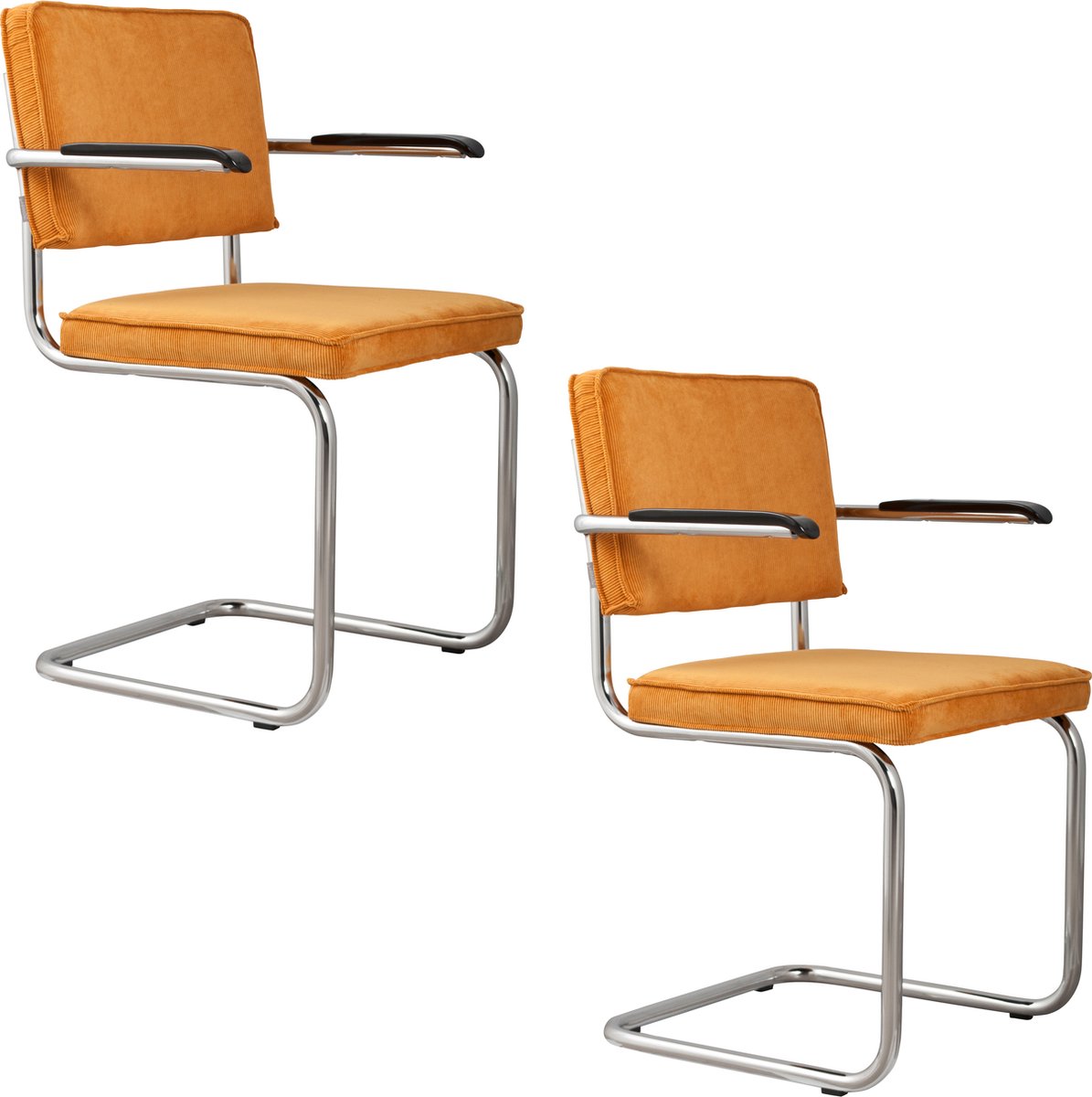 Ridge Rib Eetkamerstoelen Armleuning Geel - Set van 2