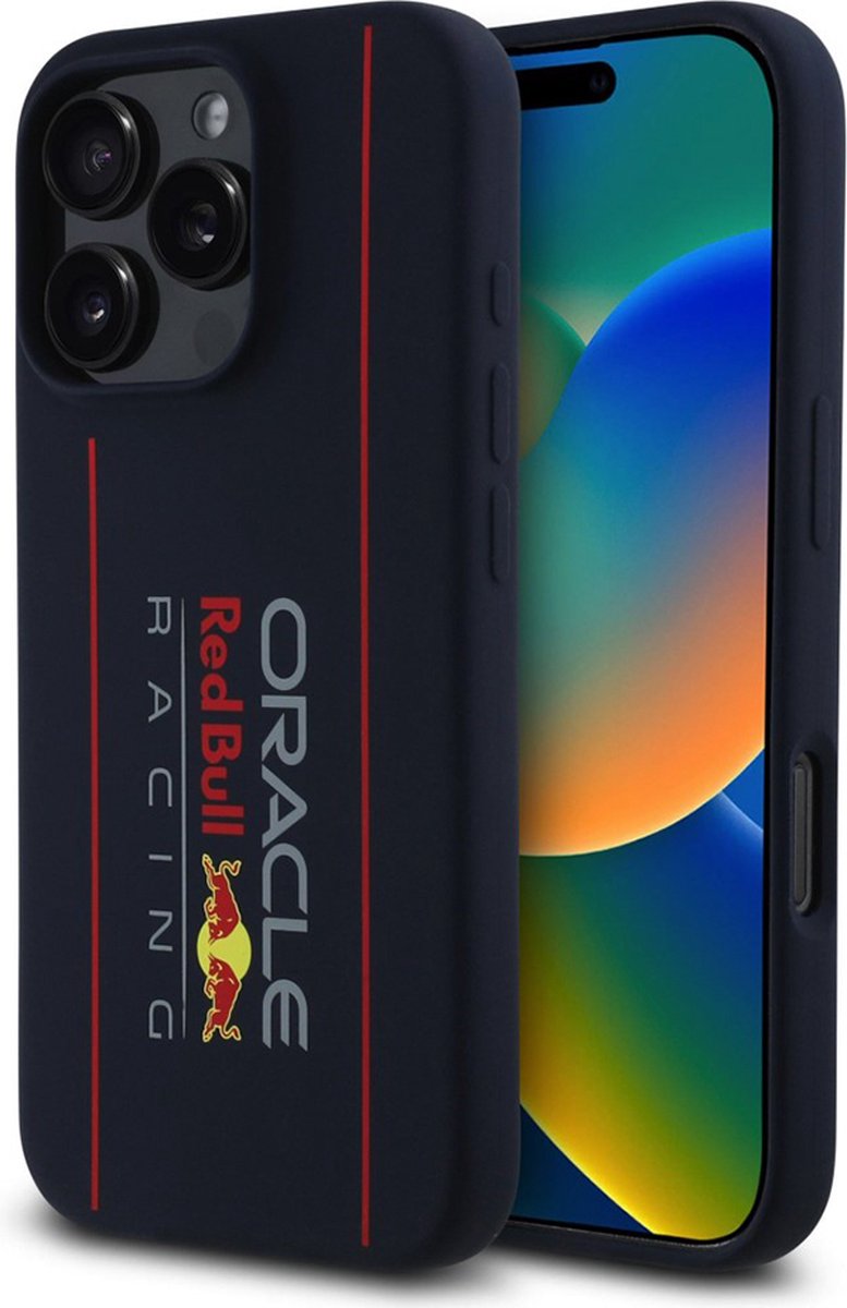 Red Bull Racing Silicone Oversize Vertical Logo Back Cover hoesje met MagSafe voor Apple iPhone 16 Pro - Donkerblauw