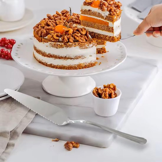 YiliYa Set van 10 taartschep, zilveren taartschep van roestvrij staal voor het snijden van gekartelde taarten, voor keuken, restaurant, feest, vaatwasmachinebestendig