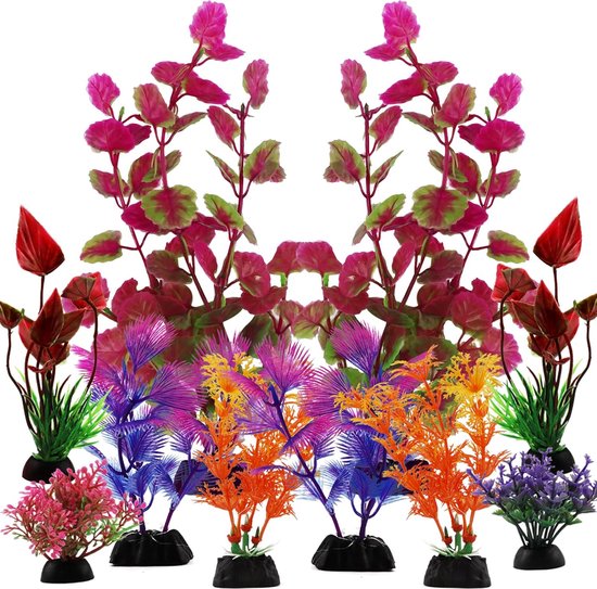Décoration d'aquarium Set de 10 Plantes artificielles colorées pour aquarium