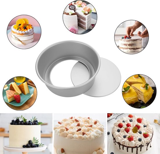 Moule à gâteau rond 4 pièces 22 cm rond, 8 cm de hauteur, moule à gâteau rond, moule à gâteau rond en aluminium, revêtement antiadhésif, argent