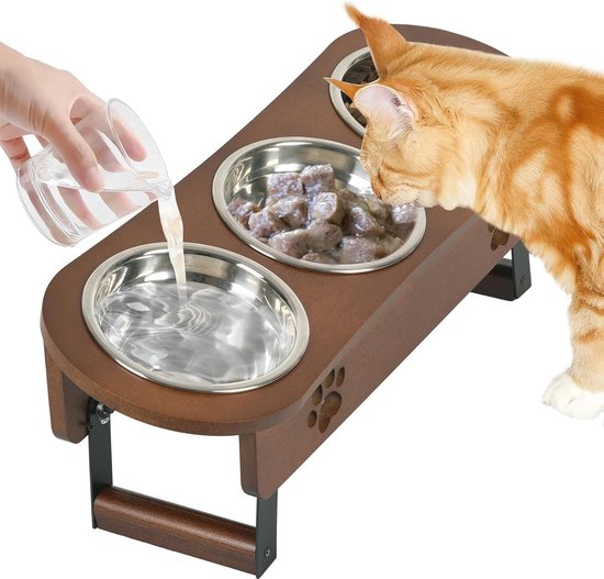 Mangeoires surélevées pour Chats et petits Chiens - Station d'alimentation ergonomique avec 3 gamelles en acier inoxydable