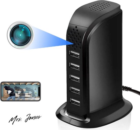 Mrs. Jones Spionagecamera USB-oplader HD 1080p draadloze verborgen camera 5-poorts laadhub live streaming bewegingsdetectie afstandsbediening veiligheid thuis .