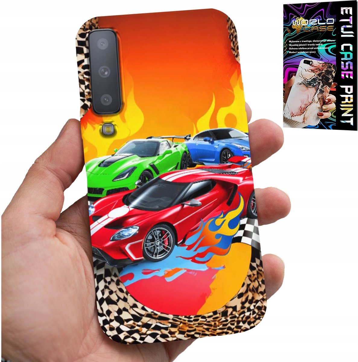 HOESJE VOOR SAMSUNG A7 2018 - VOOR KINDEREN, RACEAUTO'S + GLAS