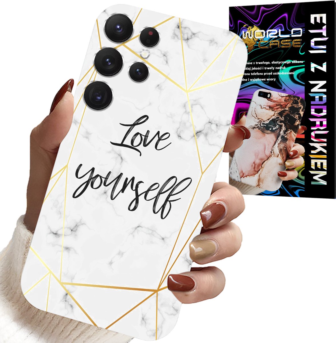 HOESJE VOOR SAMSUNG GALAXY S25 ULTRA - WIT MARMER MET GOUDEN FRAME LOVE YOU