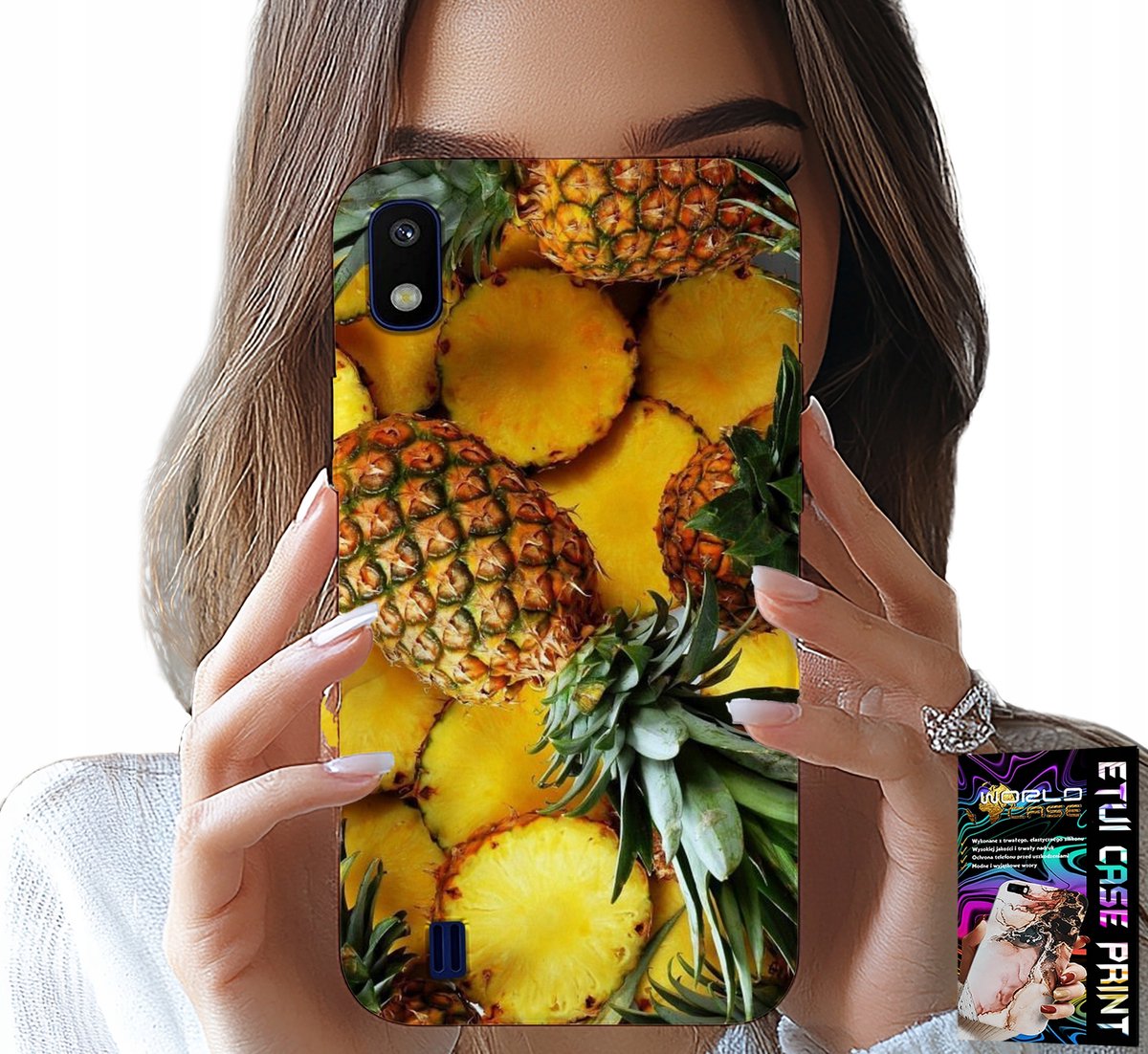 HOESJE VOOR SAMSUNG A10 - ANANASVORMIGE BEHUIZING + GLAS