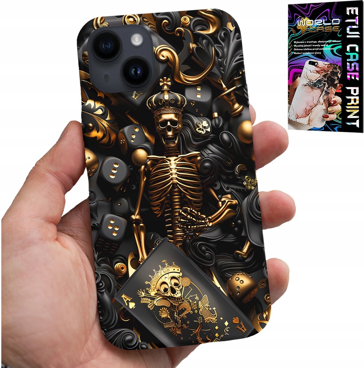 iPhone 15 Plus hoesje - King Poker dobbelstenen aas patroon voor mannen + glas