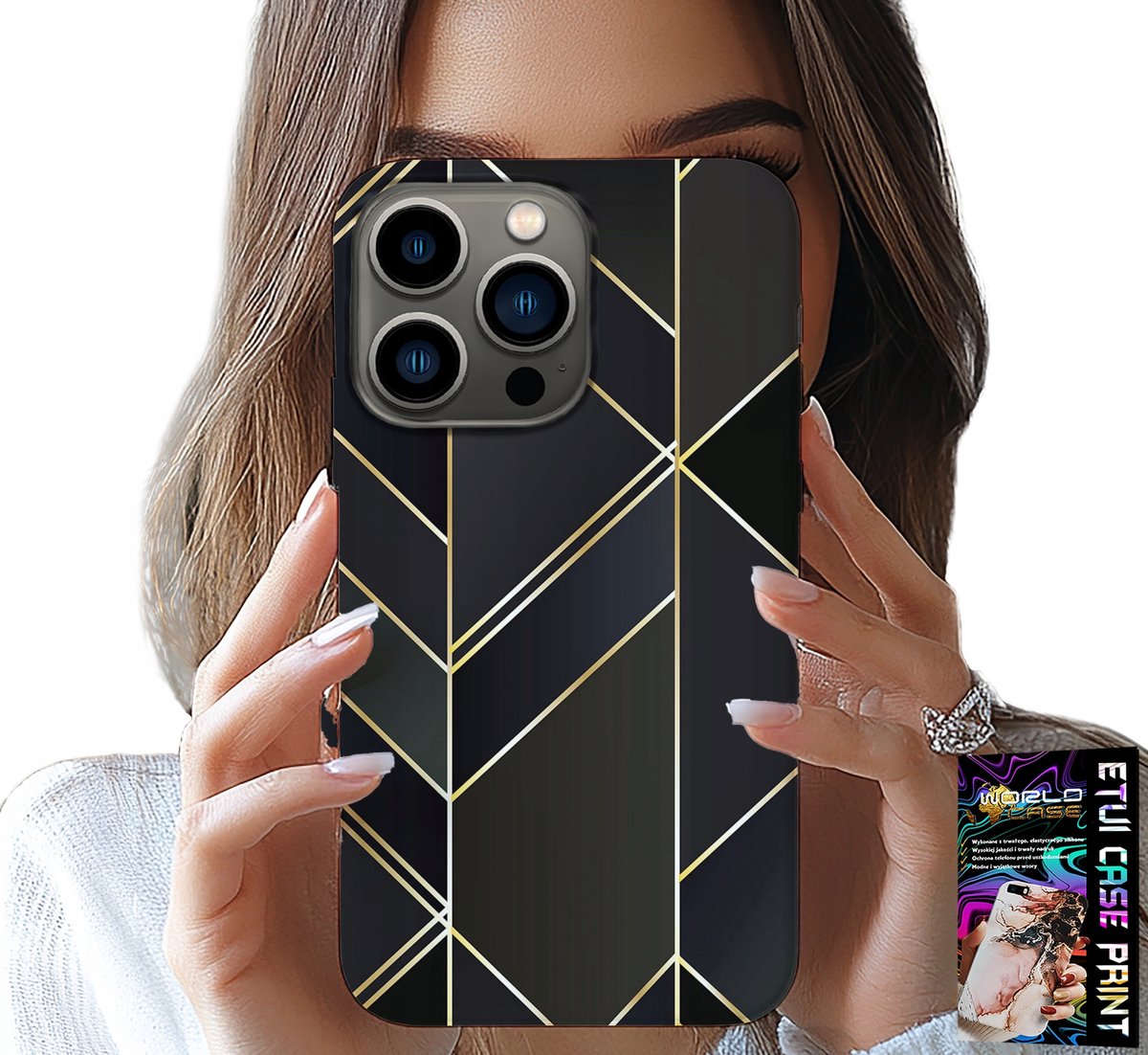 HOESJE VOOR IPHONE 15 PRO MAX - GOUDEN FRAME, ELEGANTE PATRONEN + GLAS