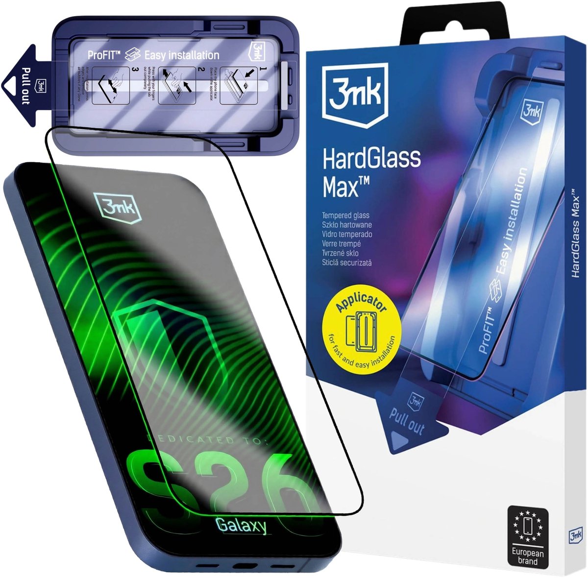 Onbreekbaar gehard glas voor Samsung Galaxy S26 met aanbrenghulpje, krasbestendig, 0,3 mm dik - HardGlass Max 3mk