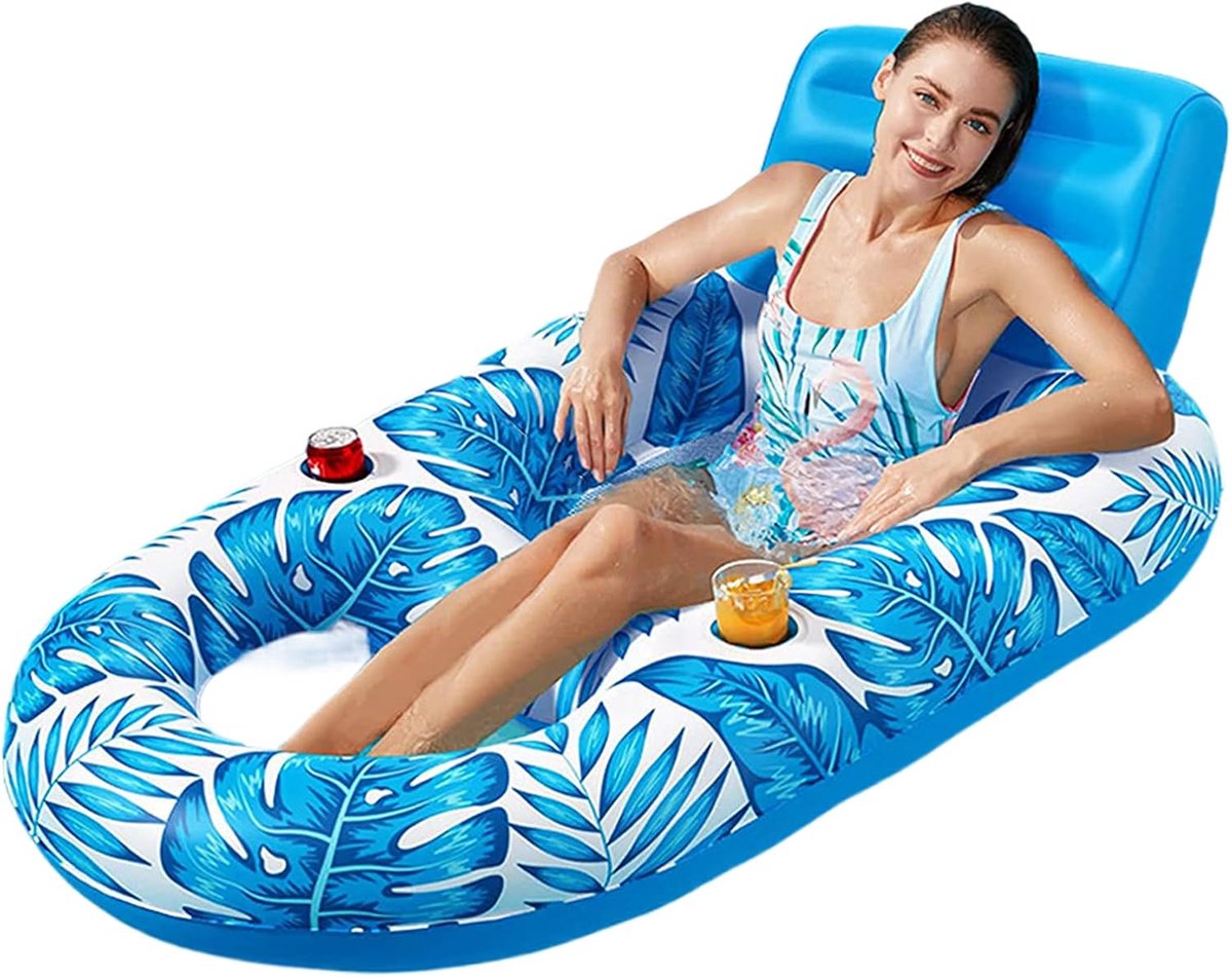 Opblaasbare Zwembadlounger – Tanning bed -t anning luchtbed– Drijvende stoel voor volwassenen – Zwembadligbed – Inclusief handpomp – Groot recreatieligbed voor buiten en op het strand – 140 x 120 x 70 cm – Blauw – foto 5