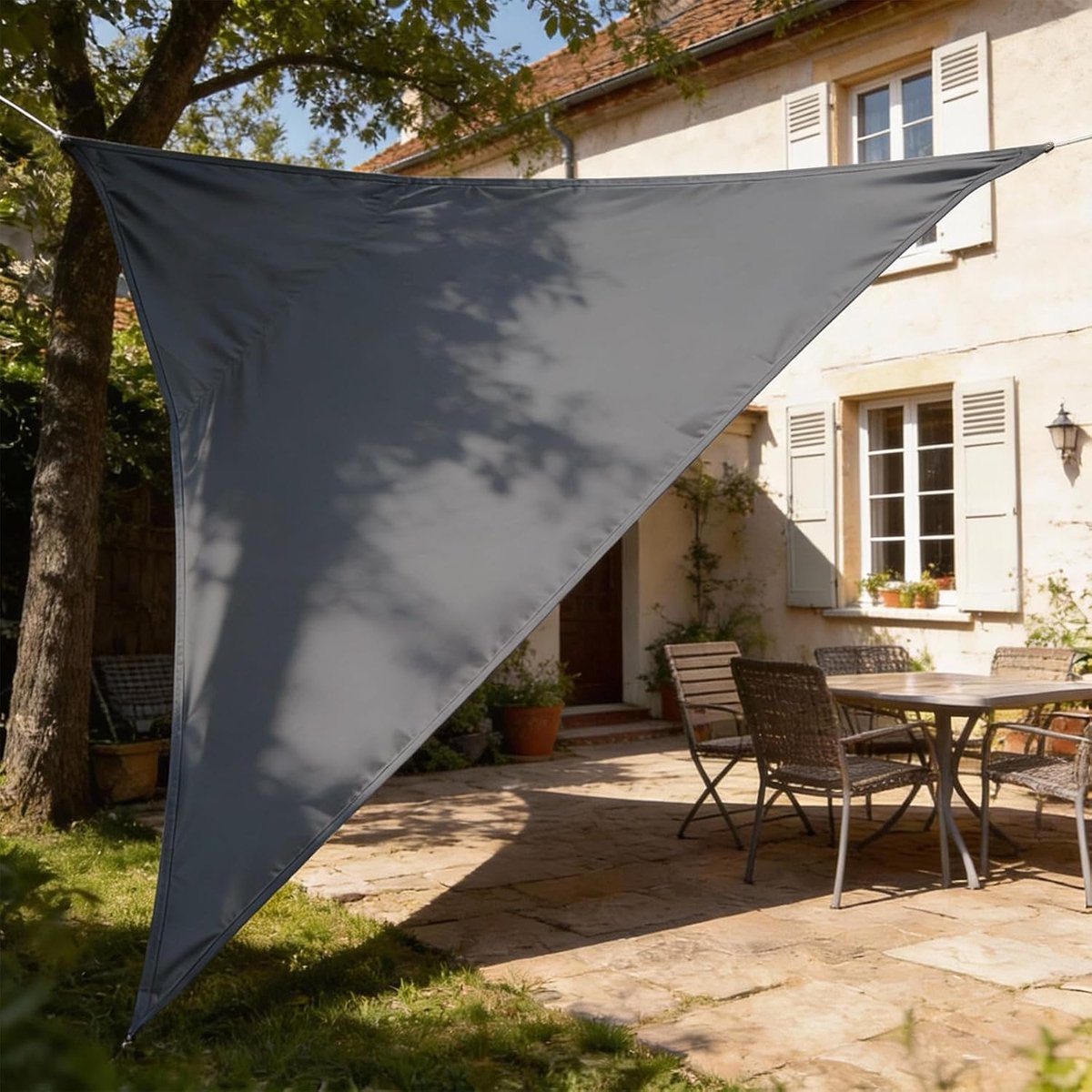 Zonnezeil - Schaduwdoek - 3 x 3 x 3 m - Driehoekig - Waterdicht Zonnezeil - UV-bescherming - Premium PES Polyester - Waterafstotend Schaduwdoek voor Balkon, Tuin & Terras - Zonwering - Grijs - Inclusief Bevestigingsringen - 300x300x300 cm