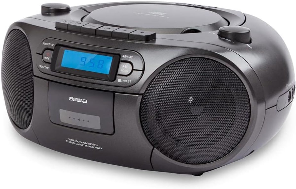 Draagbare Cassette Radio - CD Speler Bluetooth - Muziek Luisteren - Dubbele Luidsprekers - 29.8 x 23 x 13.8 cm