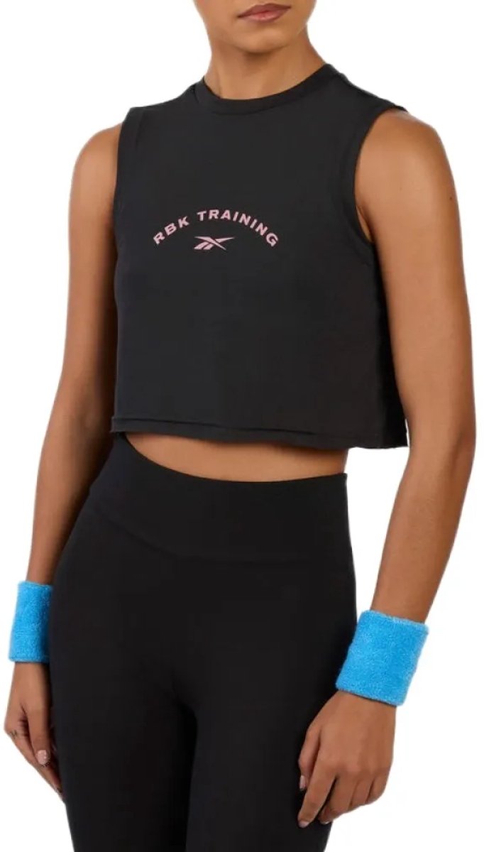 Reebok Lux Cropped Graphic Mouwloos T-shirt L Vrouw Zwart