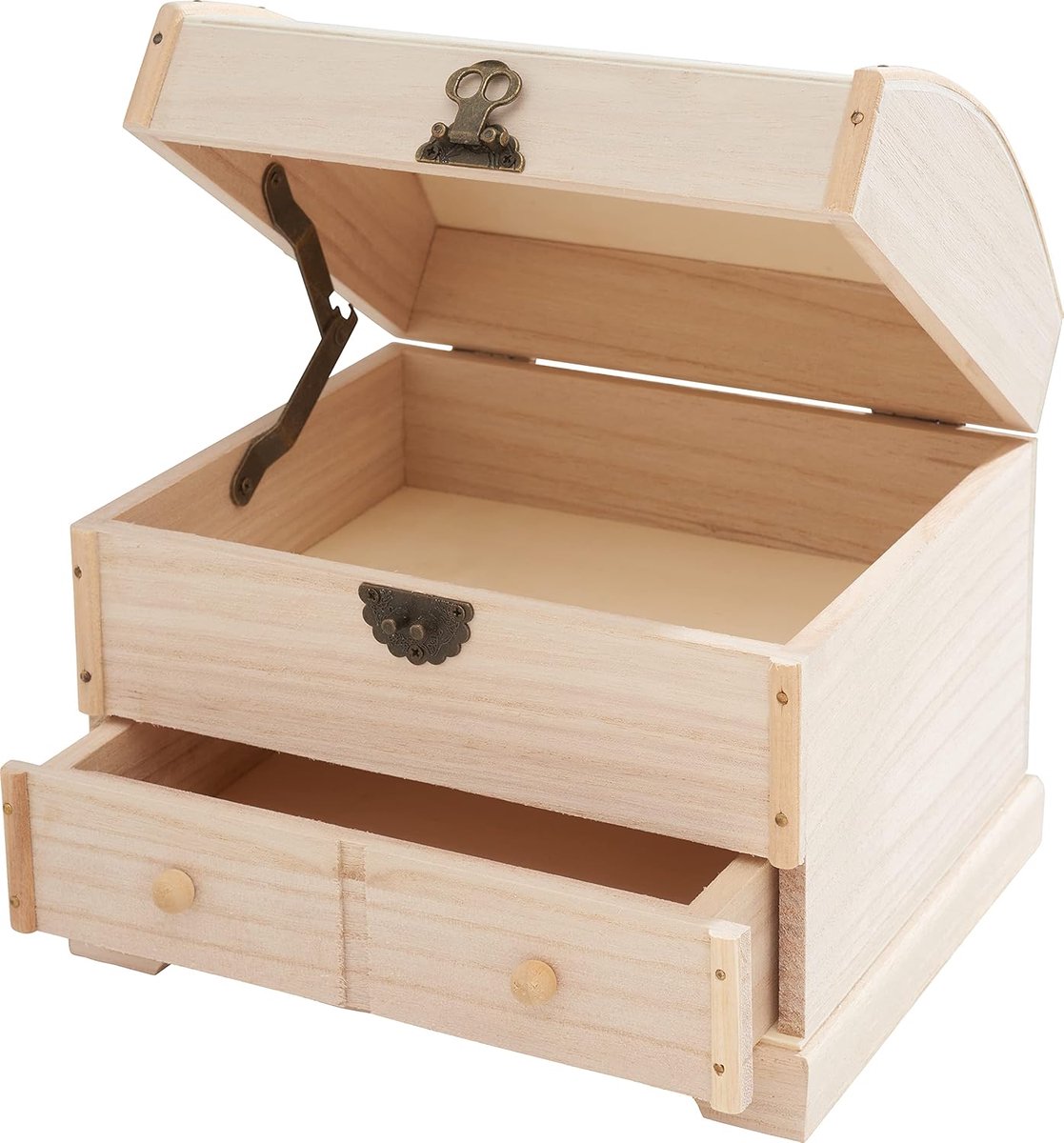Ronde Dekselkist - Houten Doos - Creatief Knutselen - Imiteert Laden - 20x17x17 cm - Beige