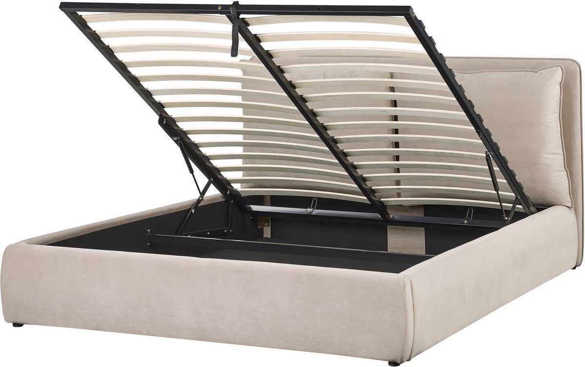 Beliani BAJONNA - Bed met opbergruimte - Beige - 160 x 200 cm - Fluweel