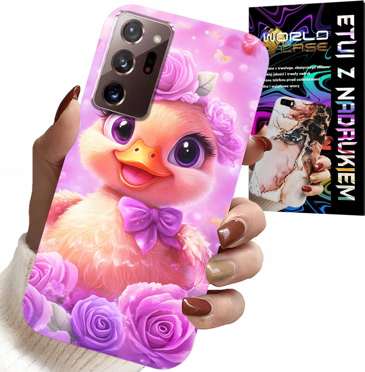 HOESJE VOOR SAMSUNG NOTE 20 ULTRA - SCHATTIG EENDJE OP EEN ROZE ACHTERGROND