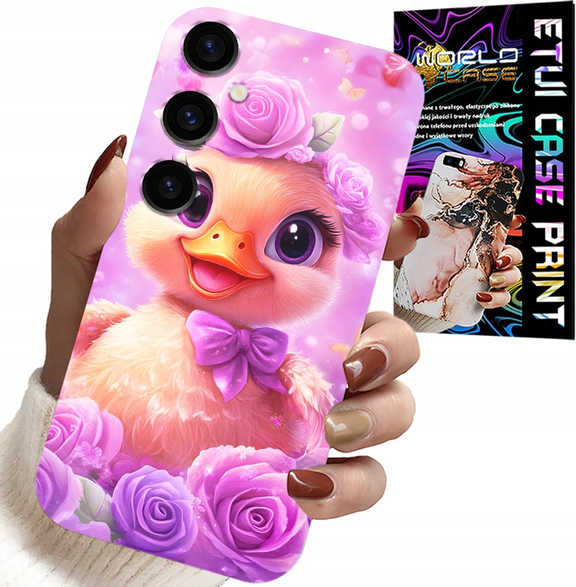 HOESJE VOOR SAMSUNG GALAXY S25 - SCHATTIG EENDJE OP EEN ROZE ACHTERGROND
