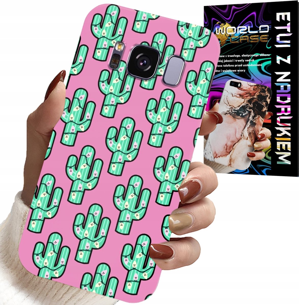 HOESJE VOOR SAMSUNG GALAXY S8 - CACTUSSEN, CACTUS OP EEN ROZE ACHTERGROND + FILM