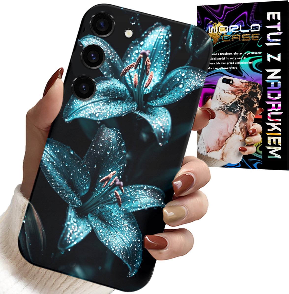 HOESJE VOOR SAMSUNG GALAXY S23 PLUS - TURKOOZE LELIES BLOEMEN BEHUIZING + GLAS